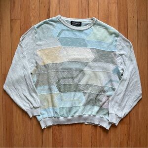 Vtg St Croix Sweater Knit Coogi Style Geometric Pastel Green Cosby Dad 90s XL